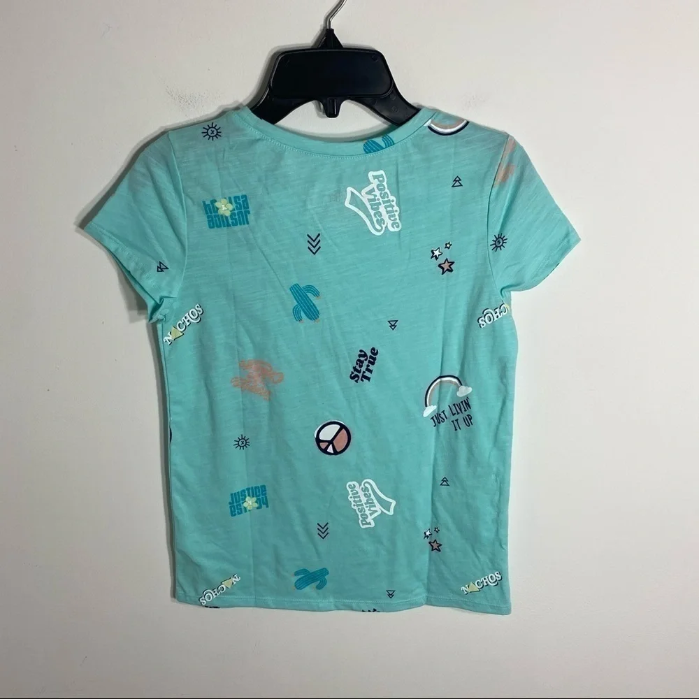 Justice Peace Sign Rainbow T-shirt NWT Sz 10 Blue
